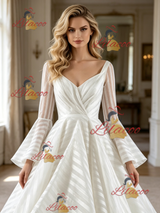 White Long Sleeve Square Neck Wedding Dress