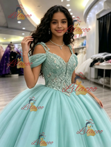 Blue Tulle Straps Appliques Quinceanera Dress