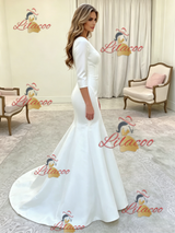 White Mermaid Satin Short Sleeve Wedding Dress