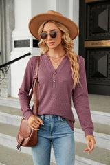 Solid Color V-neck Button Loose T-shirt