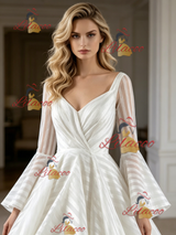 White Long Sleeve Square Neck Wedding Dress