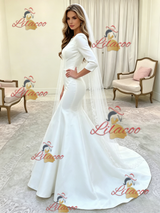 White Mermaid Satin Short Sleeve Wedding Dress