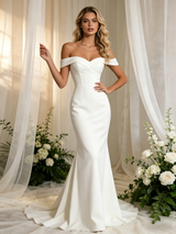 White Mermaid Off the Shoulder Wedding Dress