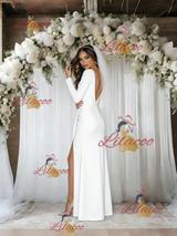 Sexy Long Sleeve V-neck Pleats Wedding Dress