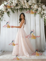 Champagne Lace V-neck Wedding Dress