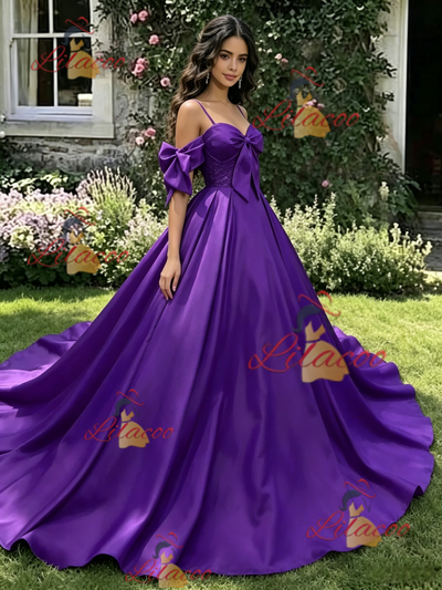 Purple Satin Straps Quinceanera Dress