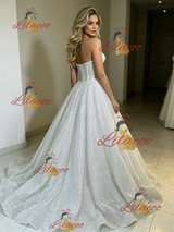 White Sequins Strapless Wedding Dres