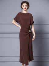 Chocolate Color Pleats Mother Of The Bride Dress