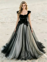 Black Tulle Appliques Wedding Dress