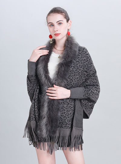 Scarf Leopard Tassel Knit Shawl