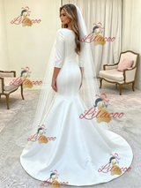 White Mermaid Satin Short Sleeve Wedding Dress