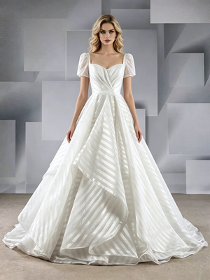 White Short Sleeve Square Neck Wedding Dress