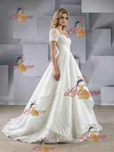 White Short Sleeve Square Neck Wedding Dress