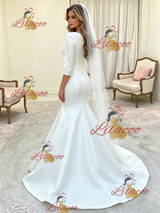 White Mermaid Satin Short Sleeve Wedding Dress