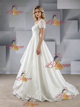 White Short Sleeve Square Neck Wedding Dress