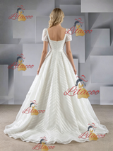 White Short Sleeve Square Neck Wedding Dress