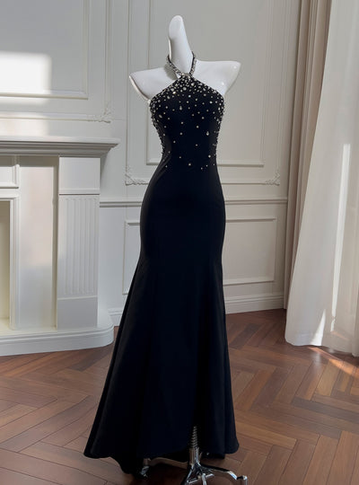 Black Mermaid Halter Beading Prom Dress
