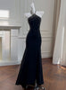 Black Mermaid Halter Beading Prom Dress