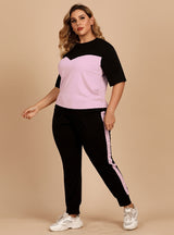 Contrast Color Round Neck Shirt Trousers Sports Suit