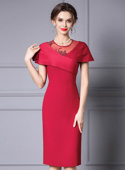 Burgundy Beading Flower Mother Of The Bride Dress