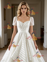 White Short Sleeve Square Neck Wedding Dress