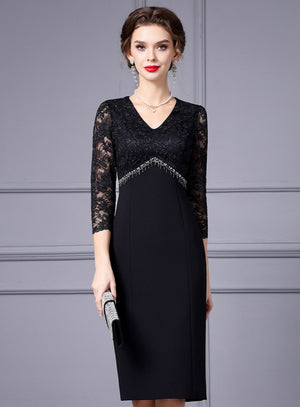 Black V-neck Beading Mother Of The Bride Dress