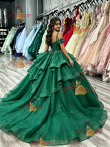 Green Tulle Sequins Straps Quinceanera Dress