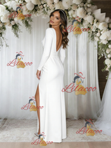 Sexy Long Sleeve V-neck Pleats Wedding Dress