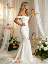 White Mermaid Off the Shoulder Wedding Dress