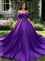 Purple Satin Straps Quinceanera Dress