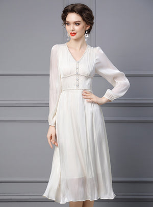 White V-neck Beading Pleats Mother Of The Bride Dress