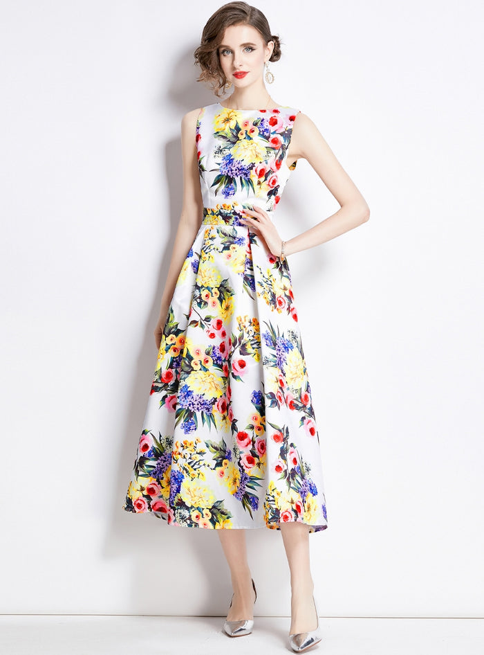 Retro Palace Print Party Dress