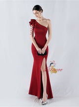 One Shoulder Split Beading Prom Dress