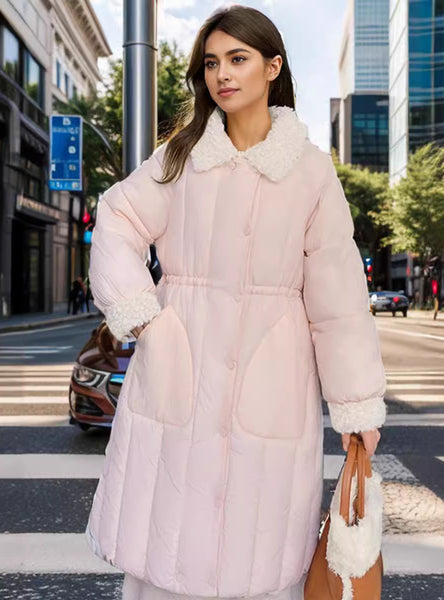 Mid-length Lamb Wool Spell Cotton-padded Jacket Coat