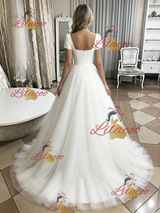White Tulle Short Sleeve Wedding Dress