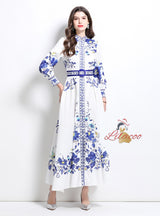 Palace Style Retro Breasted Printed Dress