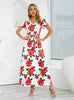 Short-sleeved V-neck Rose Print Dress