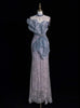 Gray Blue Mermaid Sequins Beading Prom Dress