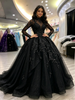 Black Long Sleeve Appliques Quinceanera Dress