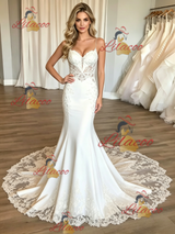 White Mermaid Spaghetti Straps Wedding Dress