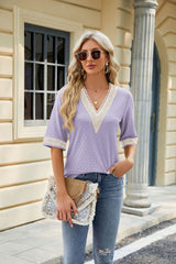 Lace Stitching Five-point Sleeve Loose T-shirt