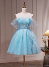 Blue Tulle Pleats Homecoming Dress