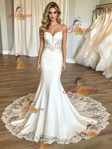 White Mermaid Spaghetti Straps Wedding Dress