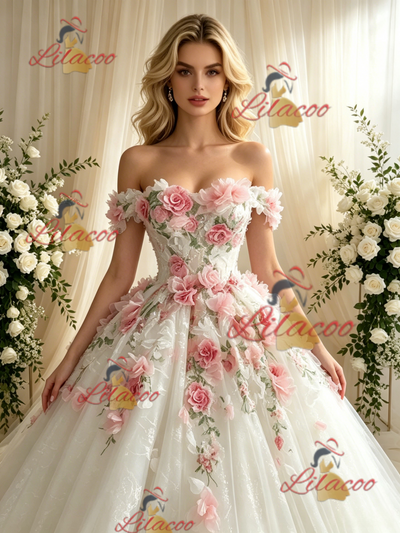 Tulle Lace Off the Shoulder Appliques Wedding Dress