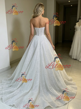White Sequins Strapless Wedding Dres
