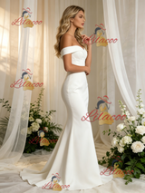 White Mermaid Off the Shoulder Wedding Dress