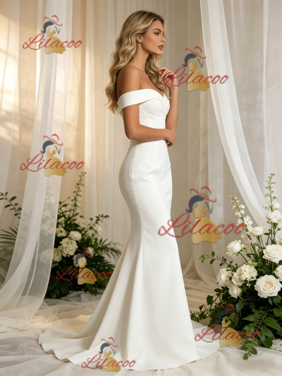 White Mermaid Off the Shoulder Wedding Dress