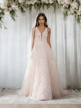 Champagne Lace V-neck Wedding Dress