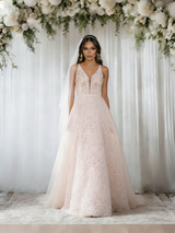Champagne Lace V-neck Wedding Dress