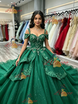 Green Tulle Sequins Straps Quinceanera Dress